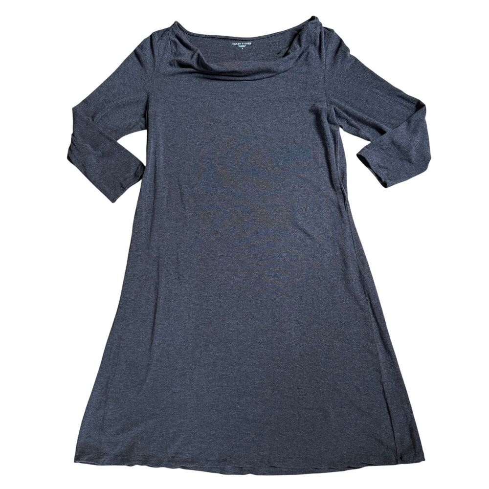 Eileen Fisher Long Sleeve Droop Neck Knit Dress SZ S Brown Minimalist Small Flaw